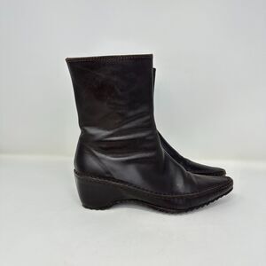 Pons Quintana Leather Black High Zip Almond Toe Boots Women's Size 37.5 / 6.5